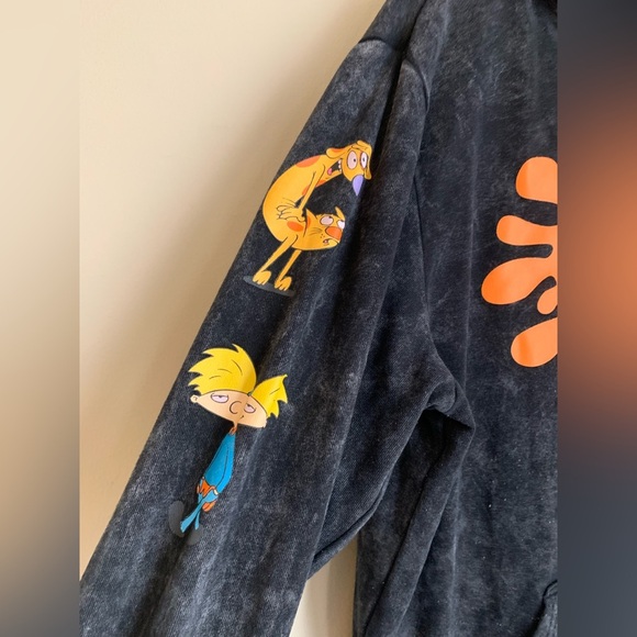 Nickelodeon Hoodie Rugrats Ren Stimpy Mens Large Black Acid Washed Retro 90s - Picture 3 of 8